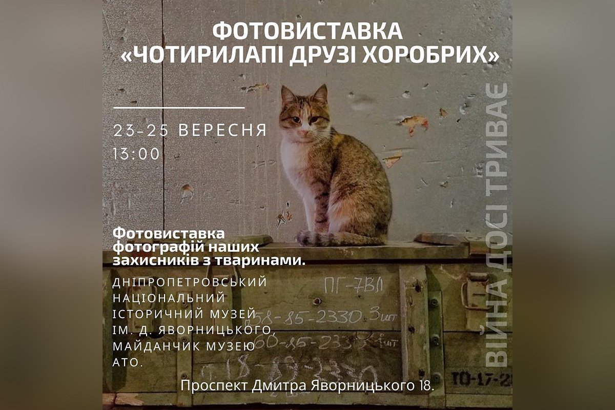 У Дніпропетровському національному історичному музеї ім. Яворницького, майданчик музею АТО, відбудеться фотовиставка “Чотирилапі друзі хоробрих”