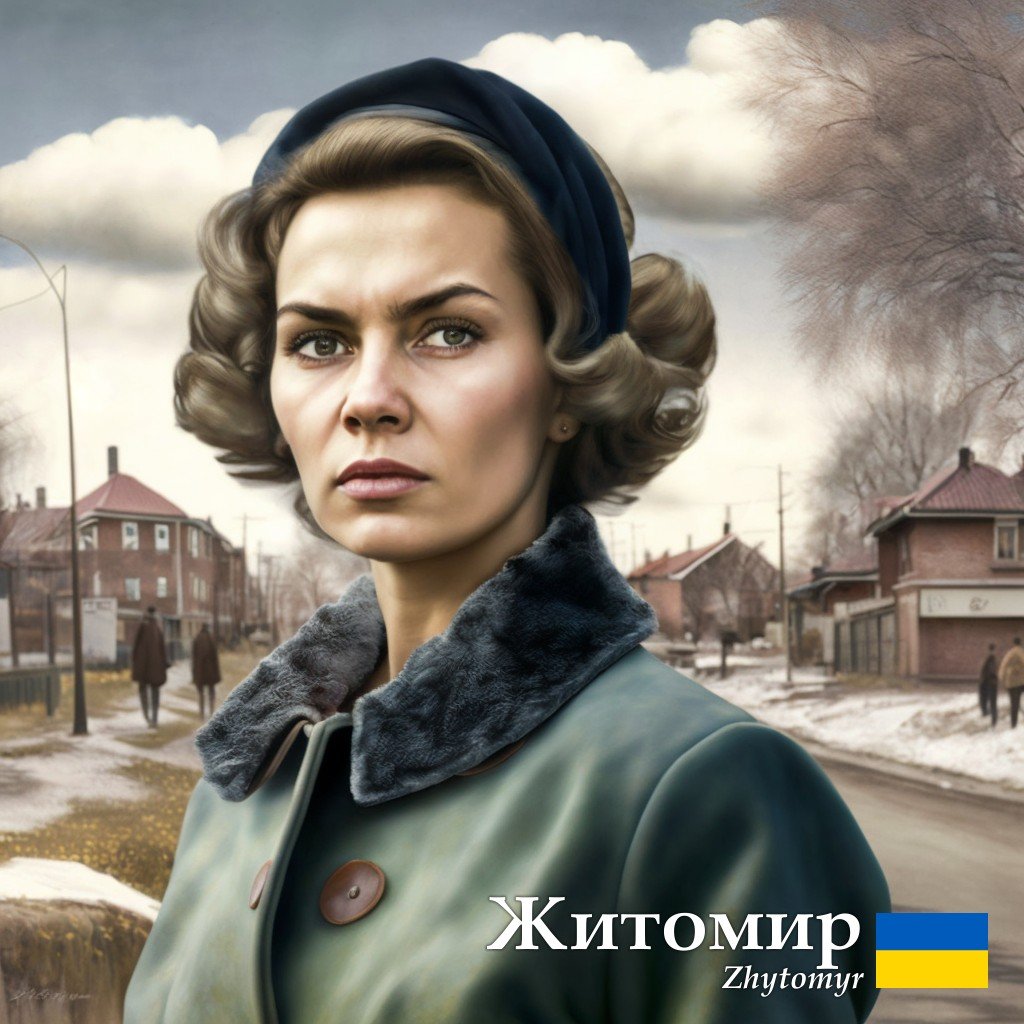 Житомир нейромережа уявляє в образі русявої жінки зі стривоженим виразом обличчя