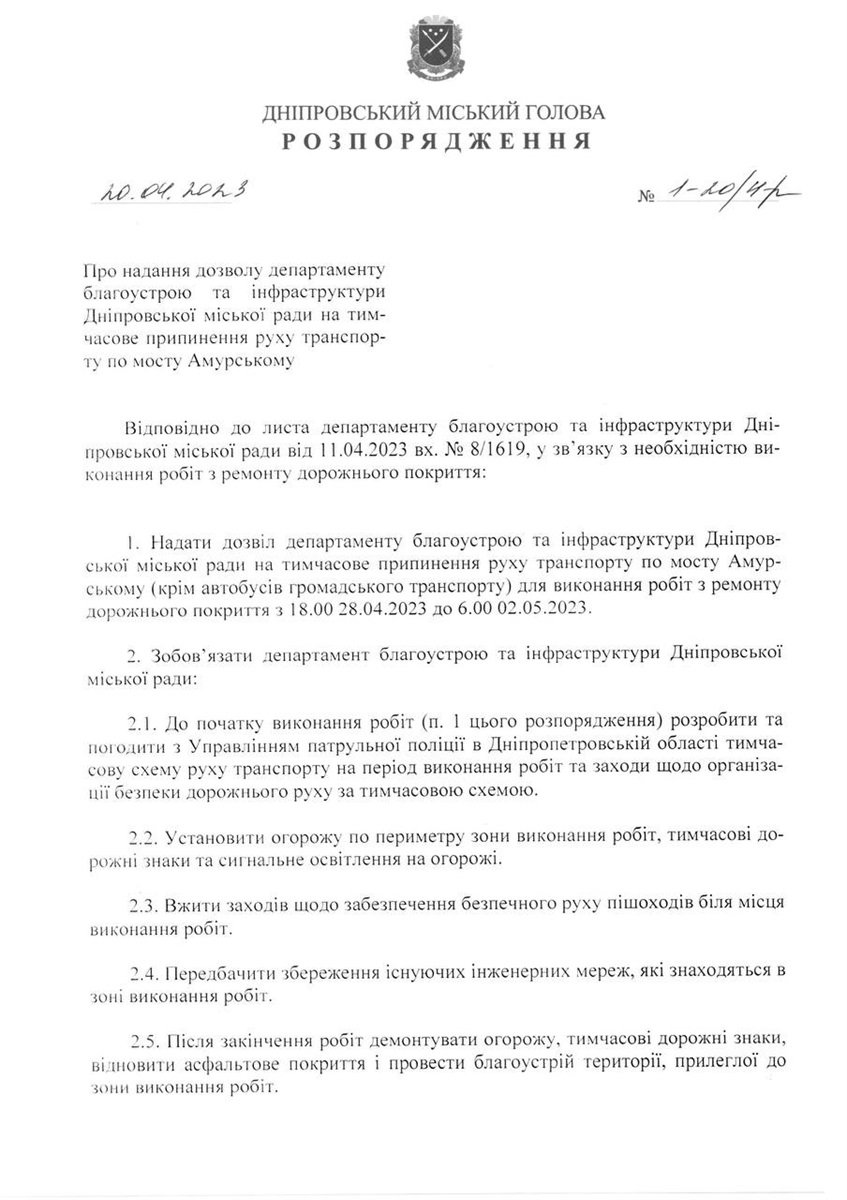 Розпорядження вже підписано Розпорядження вже підписано