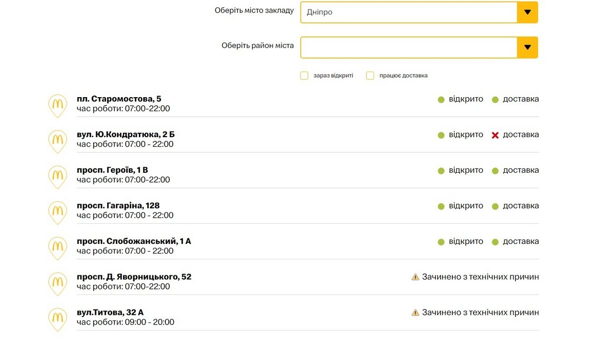 Вже працюють 5 McDonald's у Дніпрі Вже працюють 5 McDonald's у Дніпрі