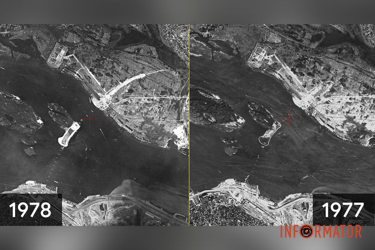 Кайдацький міст в процесі побудови у порівнянні з 1977 роком, починає з’являтися Донецьке шосе Кайдацький міст в процесі побудови у порівнянні з 1977 роком, починає з’являтися Донецьке шосе