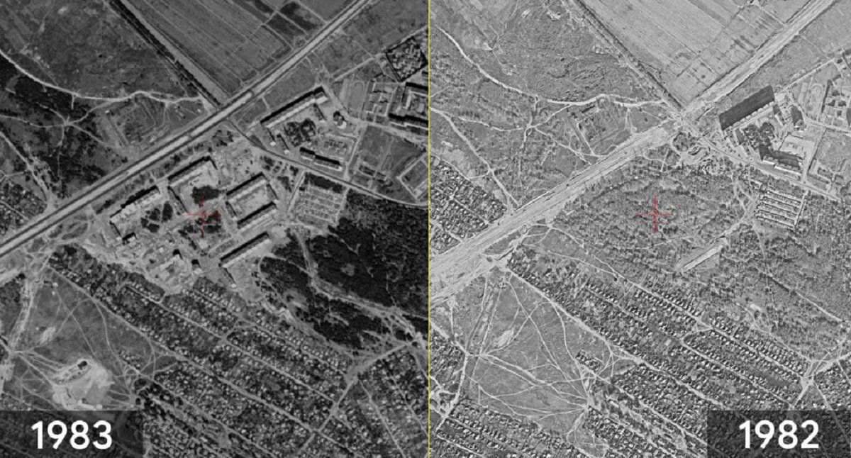 На знімках можна побачити будівництво житлового масиву Лівобережний-1