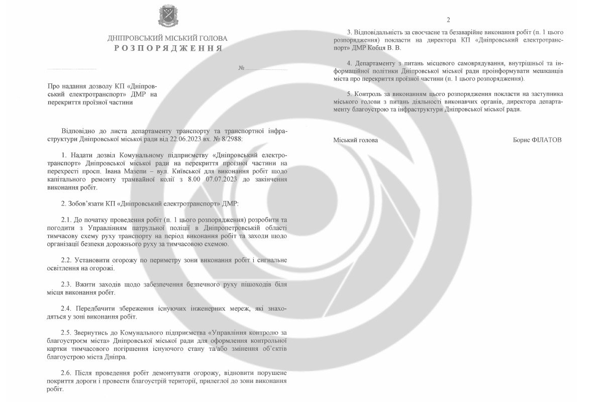 Проєкт розпорядження міського голови Проєкт розпорядження міського голови