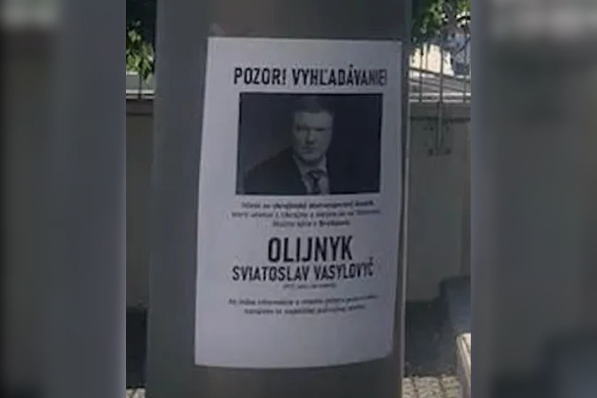 Оголошення про розшук Олійника розклеїли у Словаччині. Скрін з відео