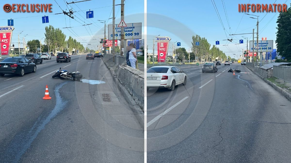 Потрібна допомога свідків: у Дніпрі на Запорізькому шосе зіштовхнулись Mitsubishi та мотоцикл Suzuki
