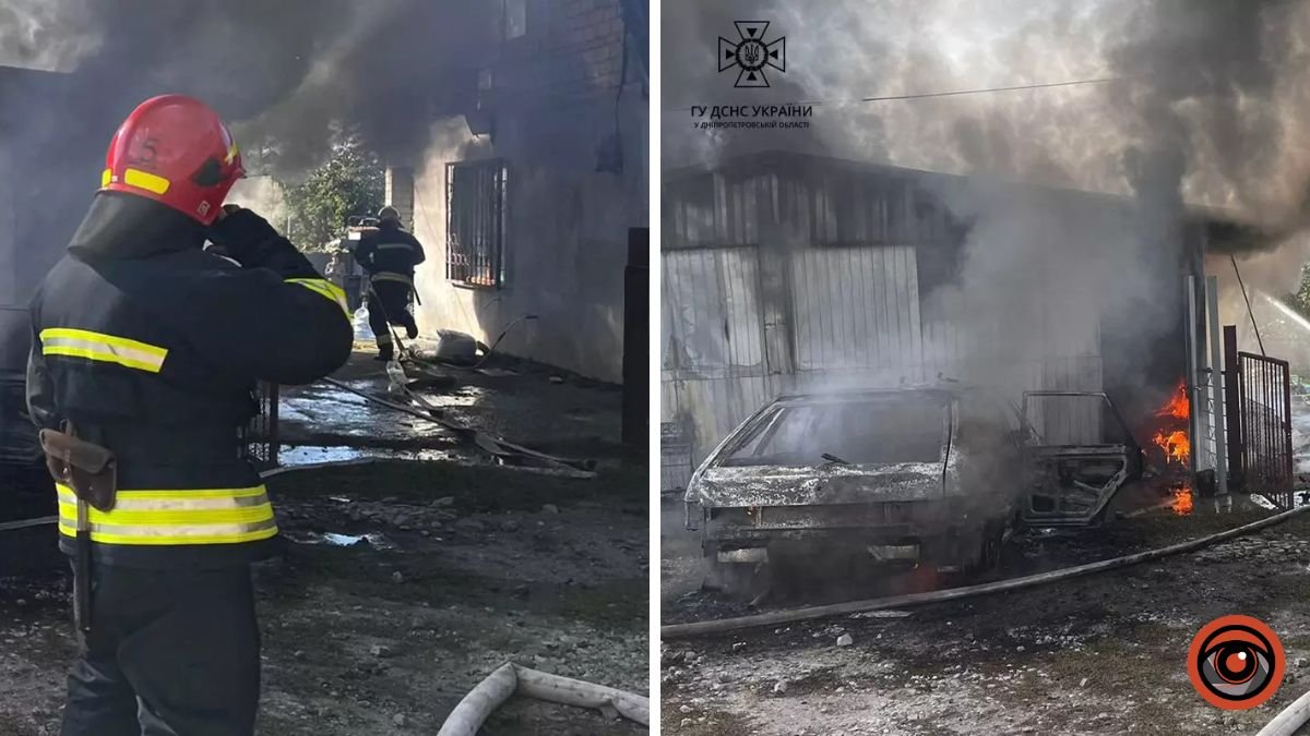 У Дніпрі на Малахова палав гараж: згоріли Ford та ВАЗ, пошкодження отримав Geely