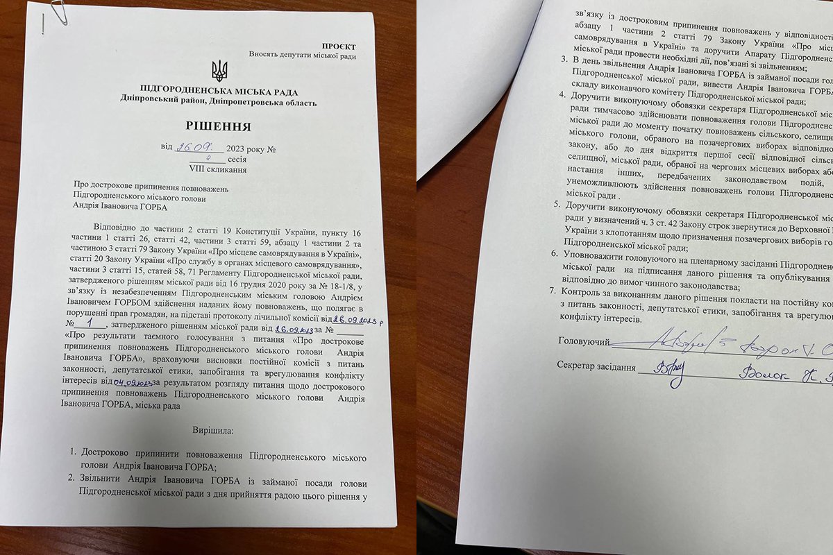 Решение Подгородненского городского совета