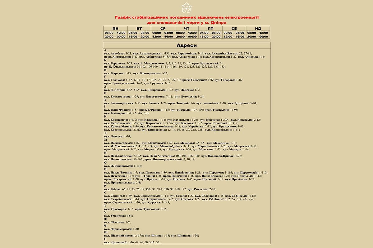 Адреса в первой очереди отключений Адреса первой очереди отключений