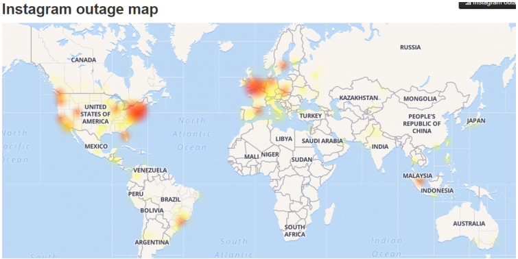 Фото: downdetector.com. А здесь отмечают технические проблемы в работе Instagram