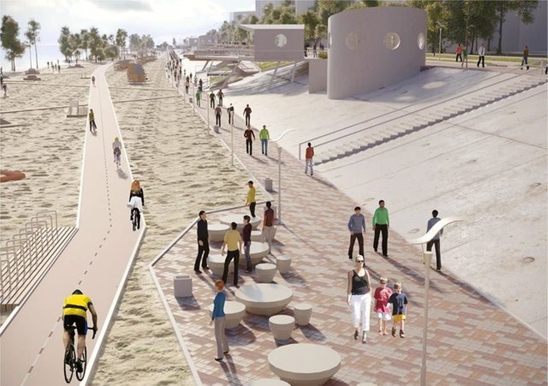 Дизайн зоны отдыха и велодорожка в нижней части Оболонской набережной по ул. Приречная