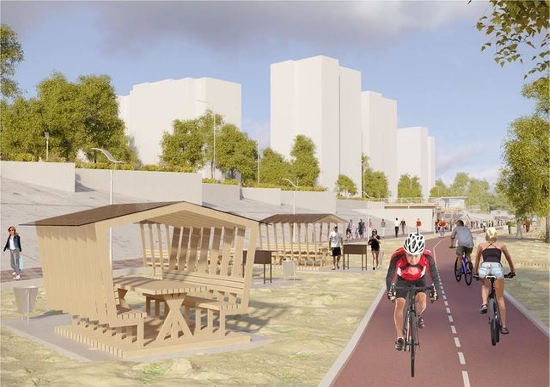 Дизайн мангальной зоны отдыха и велодорожка в нижней части Оболонской набережной по ул. Приречная