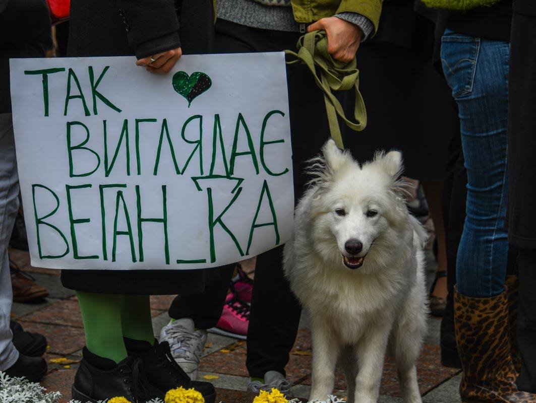 Многие пришедшие на марш сообщили, что являются веганами