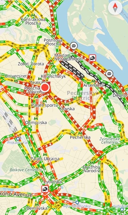 Киевские пробки утром 18 октября. Скриншот