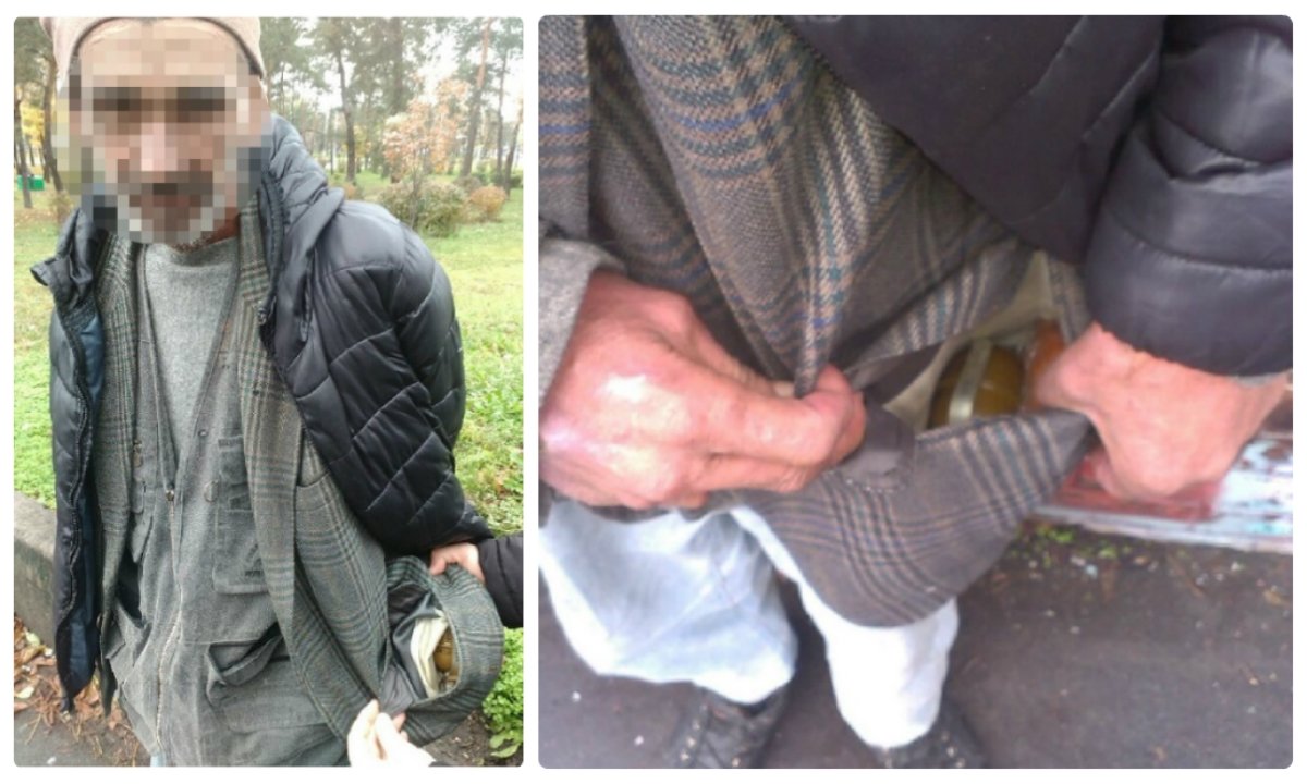 Задержанный мужчина с гранатой Задержанный мужчина с гранатой