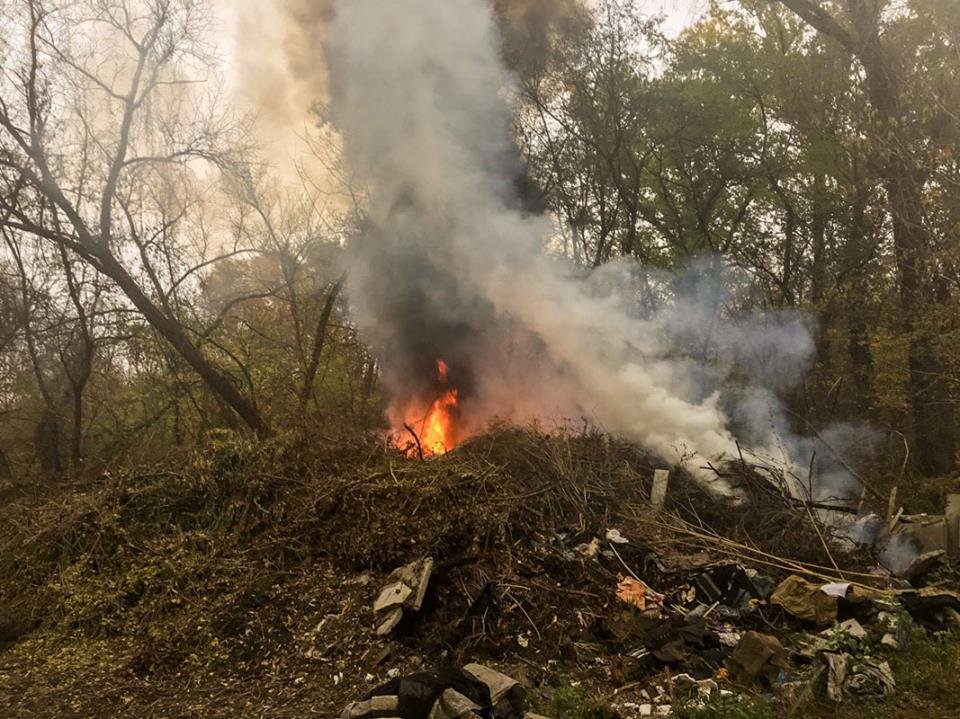 На мусорнике Гидропарка загорелась гора сухих веток