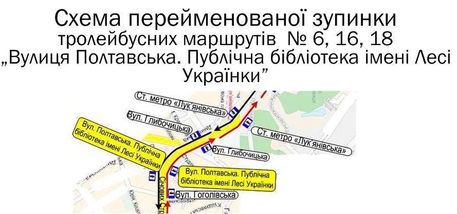 В  Киеве по маршруту троллейбусов  № 6, 16,18 переименовали остановку общественного транспорта