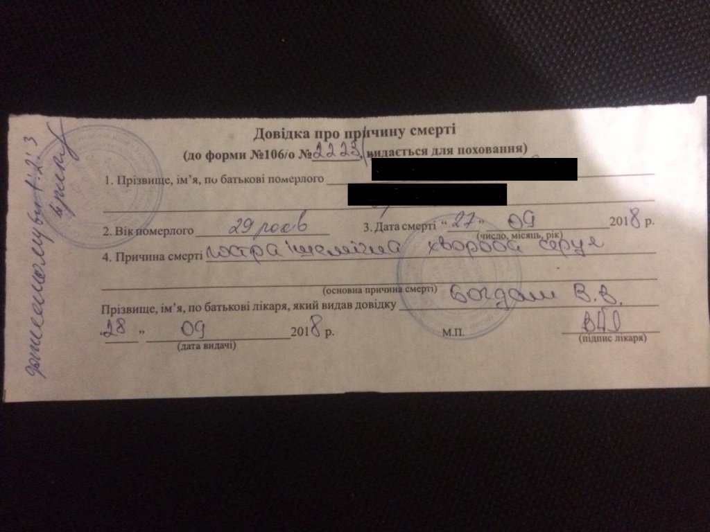 Справка судмедэксперта о причине смерти мужчины на Позняках Справка судмедэксперта о причине смерти мужчины на Позняках