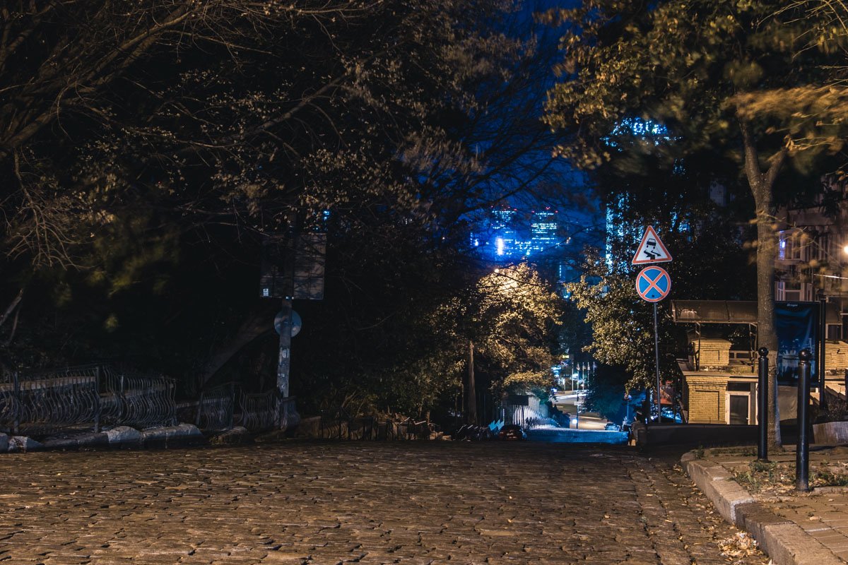 С горки открывается отличный вид на извилистую улицу Шелковичная 