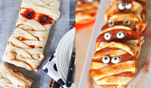 Пицца-привидение с удивленными глазами