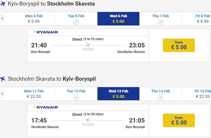 В обе стороны доступны билеты за 10 евро