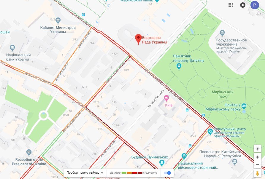 Пробки возле Верховной Рады по состоянию на 15:30 Пробки возле Верховной Рады по состоянию на 15:30
