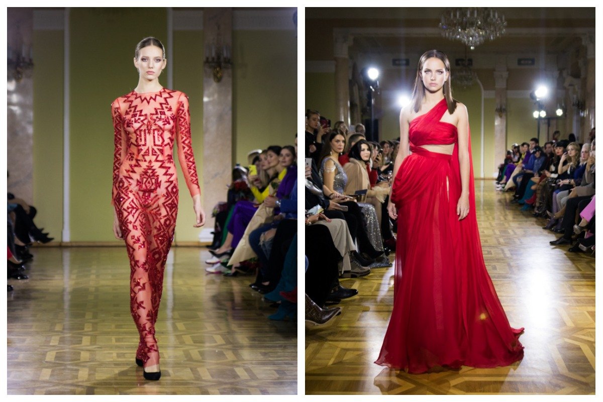 Полупрозрачные платья украшены густо вышитым орнаментом из бисера Полупрозрачные платья украшены густо вышитым орнаментом из бисера