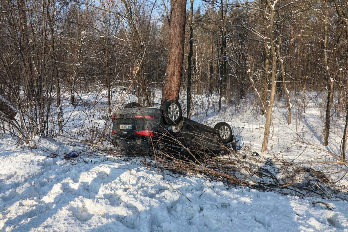 Автомобиль Audi Q5 вылетел с трассы и перевернулся Автомобиль Audi Q5 вылетел с трассы и перевернулся