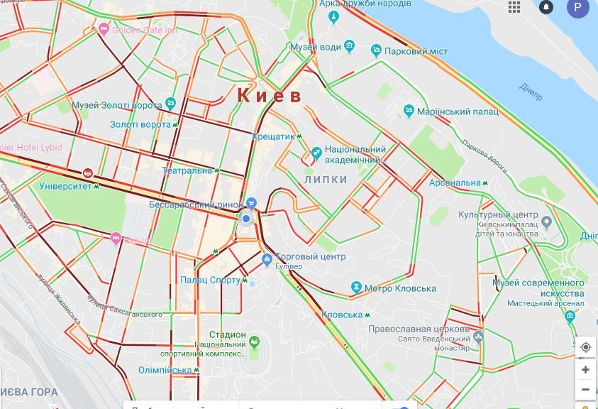 По состоянию на 19:00 наибольшая загрузка наблюдается в центре Киева По состоянию на 19:00 наибольшая загрузка наблюдается в центре Киева