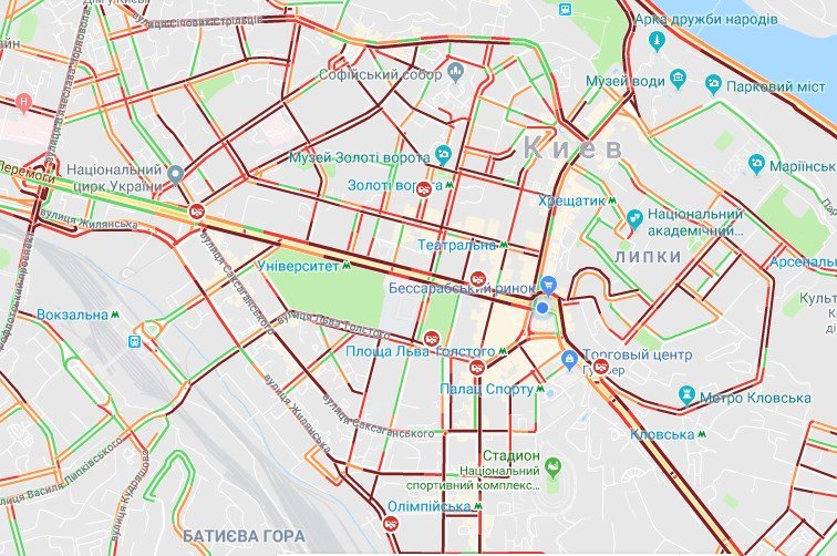 По состоянию на 18:50 наибольшая загрузка наблюдается в центре Киева По состоянию на 18:50 наибольшая загрузка наблюдается в центре Киева