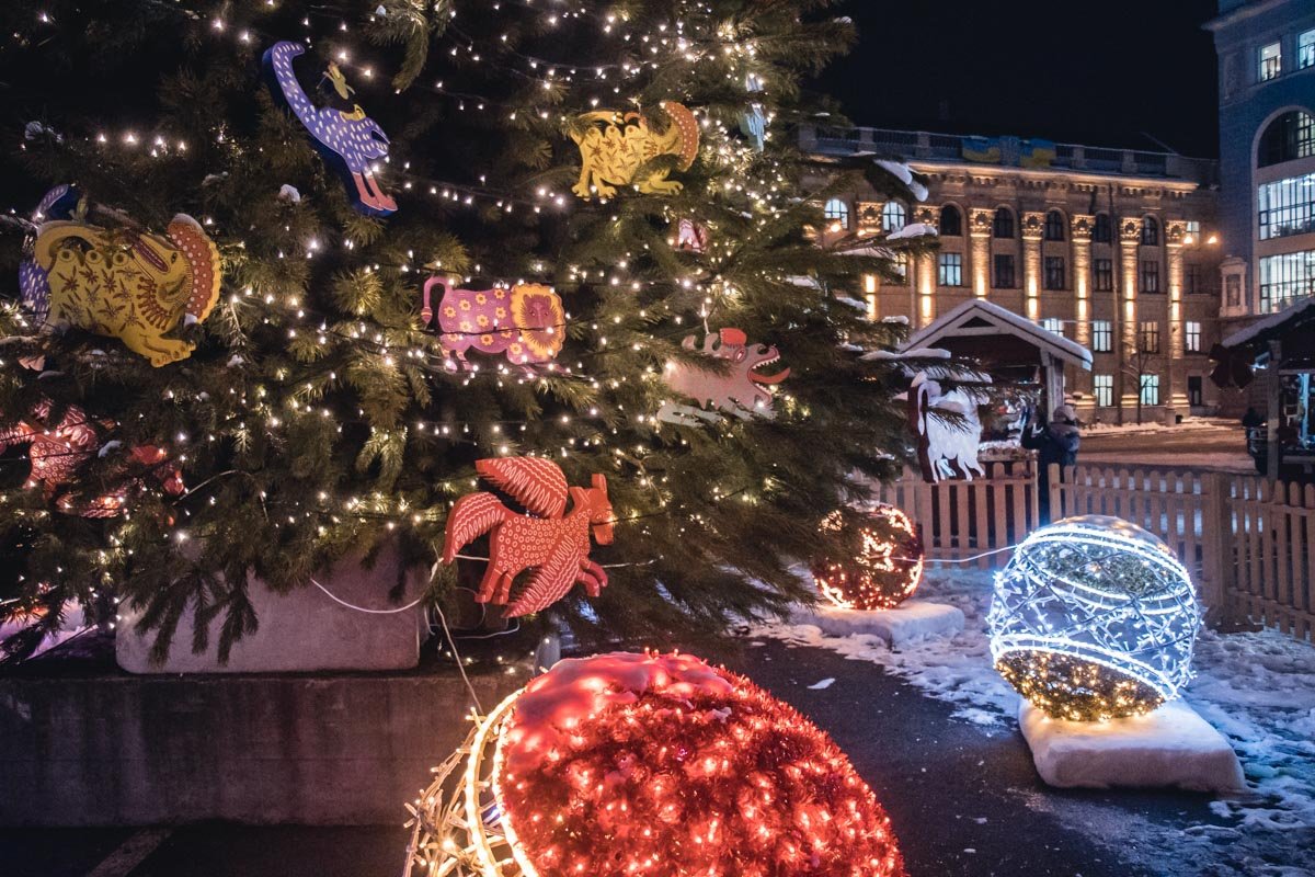 В среду, 19 декабря, в Киеве загорелись яркими огнями две новогодние елки