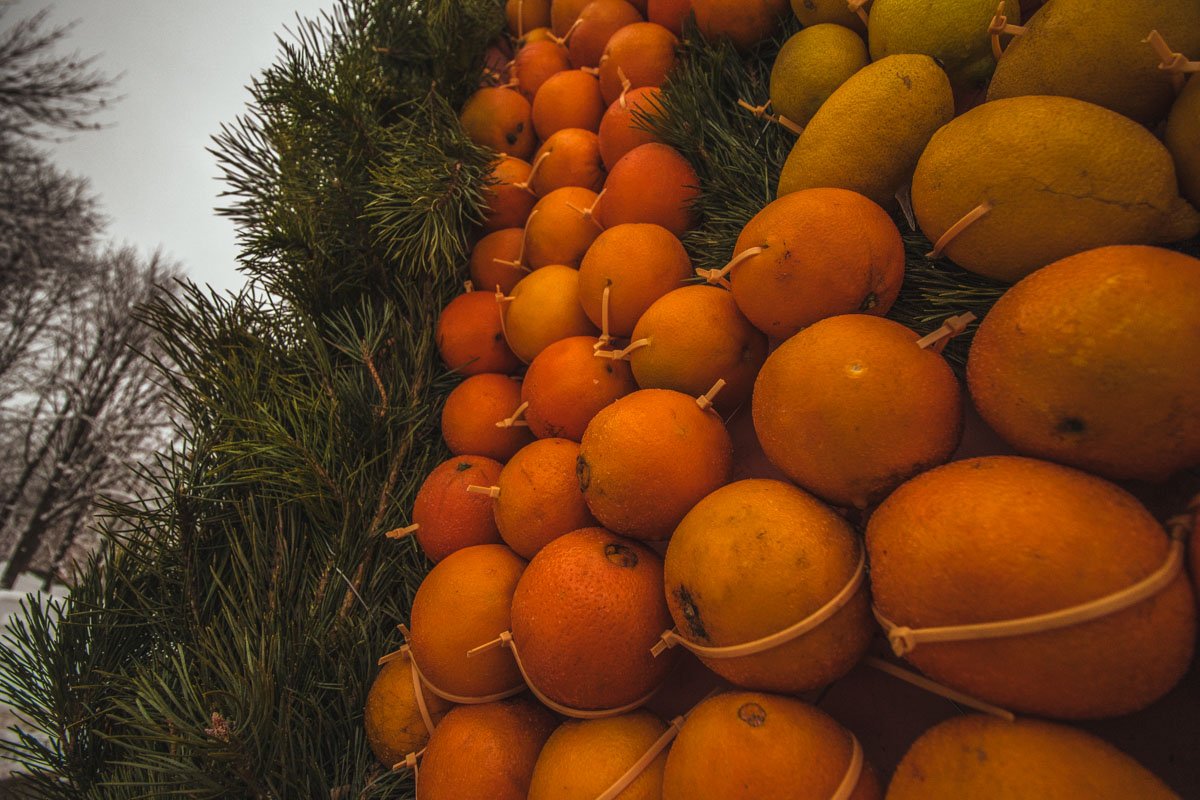 Все инсталляции - из настоящих апельсинов и лимонов