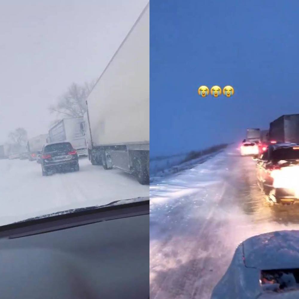 Движение на трассах Киев - Харьков (слева) и под Полтавой (справа) остановилось