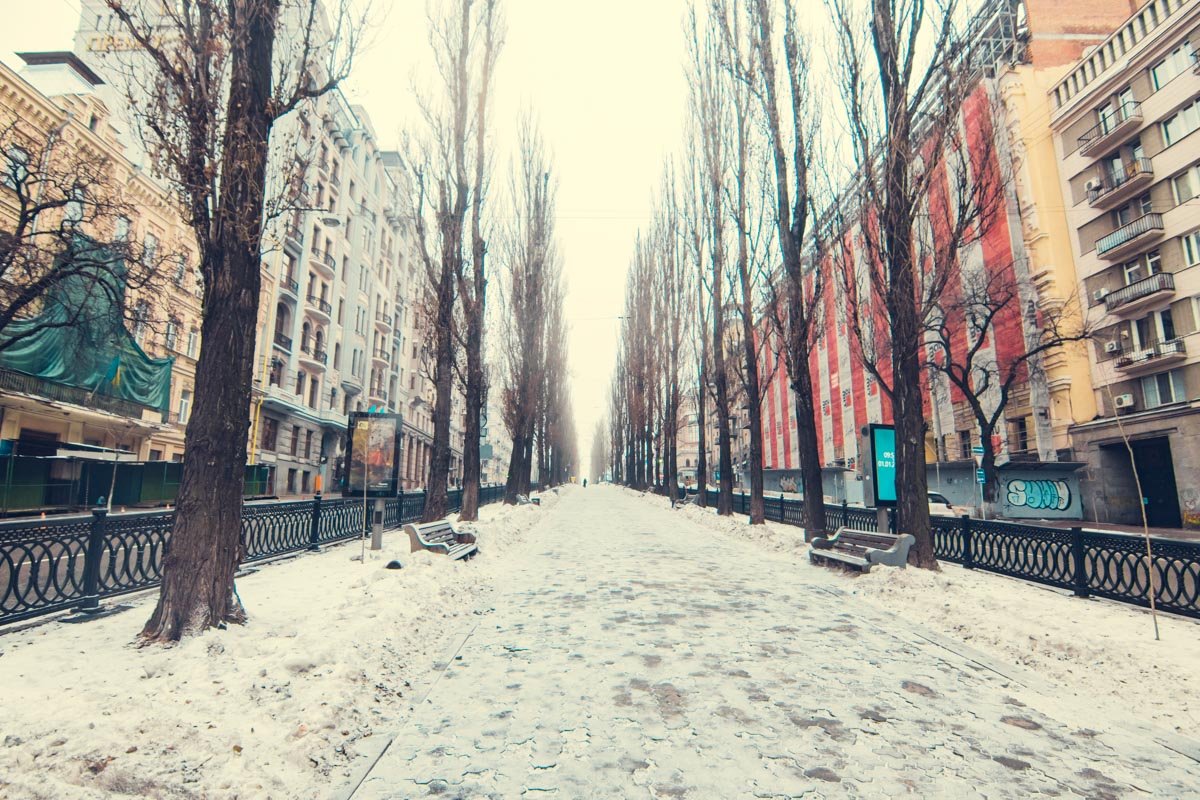 Город покрылся тонкой снежной вуалью