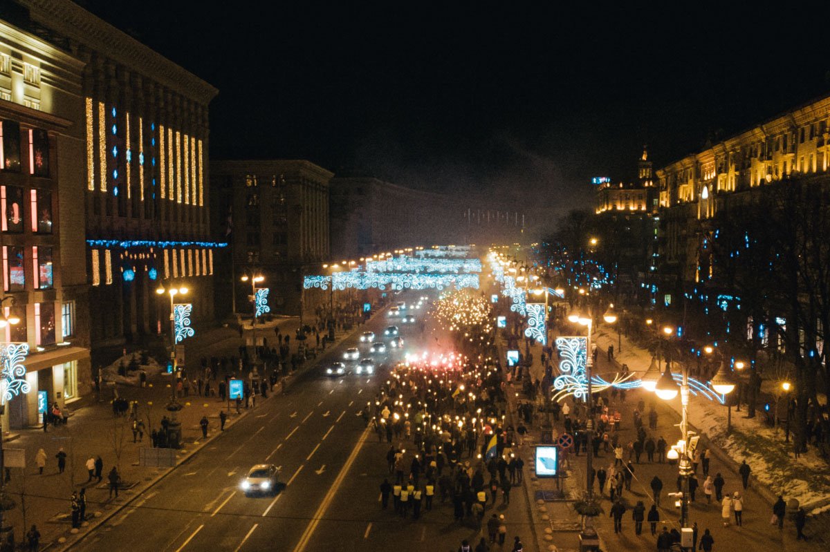 Обе колонны активистов прибыли на Майдан Независимости, где мероприятие продолжилось