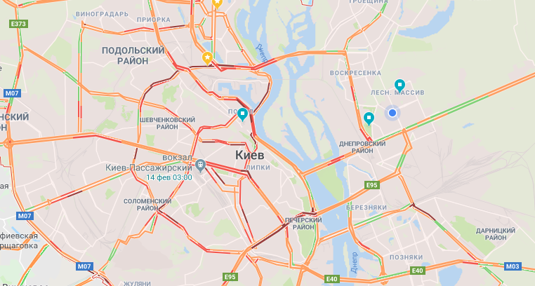 По состоянию на 12:30 Киев сковали 8-балльные пробки