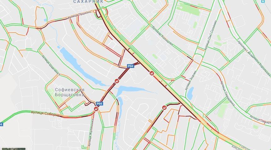 Сложное движение наблюдается уже в районе Софиевской Борщаговки
