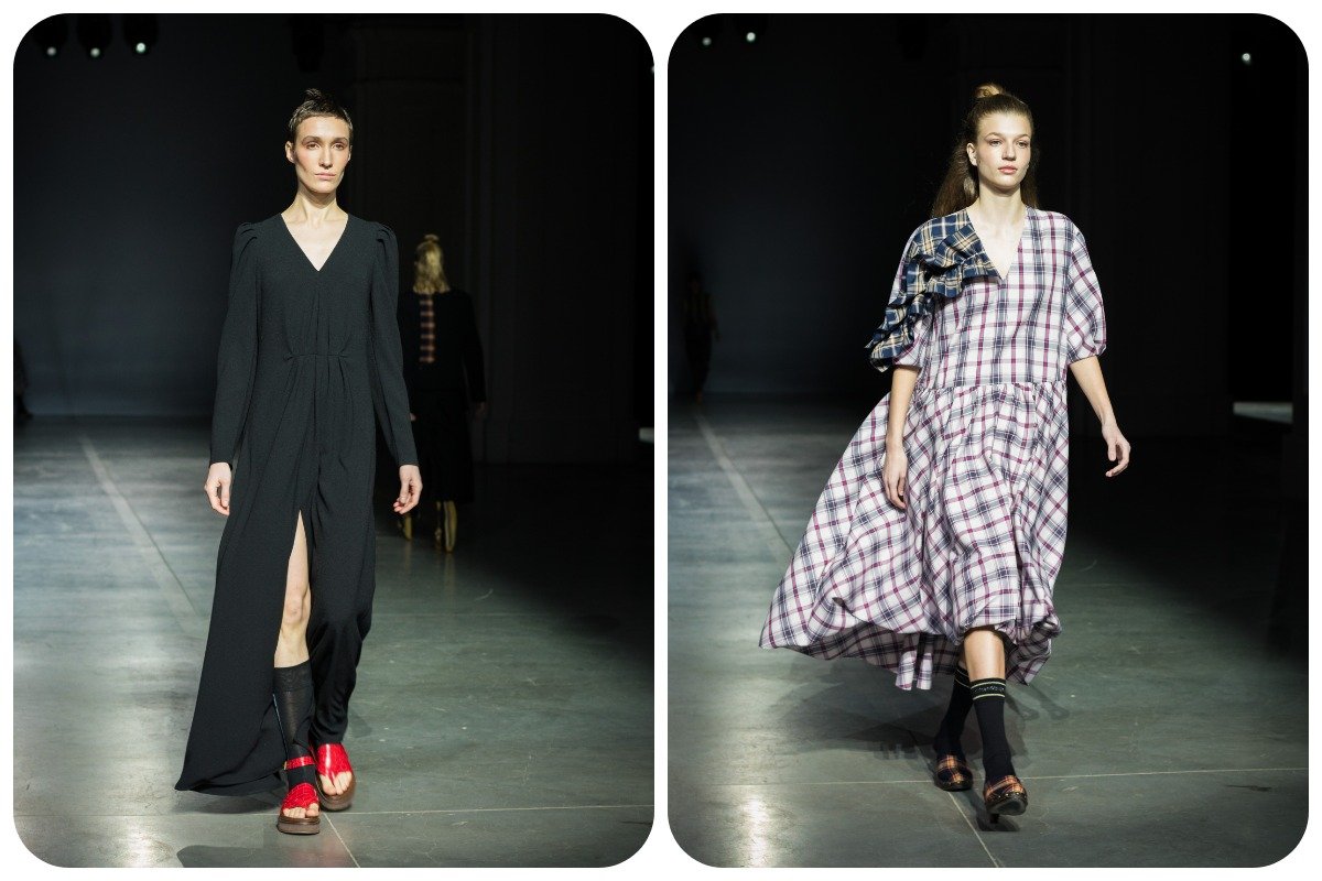 Показ был также богат на кожаные платья и брюки и пальто из искусственного меха