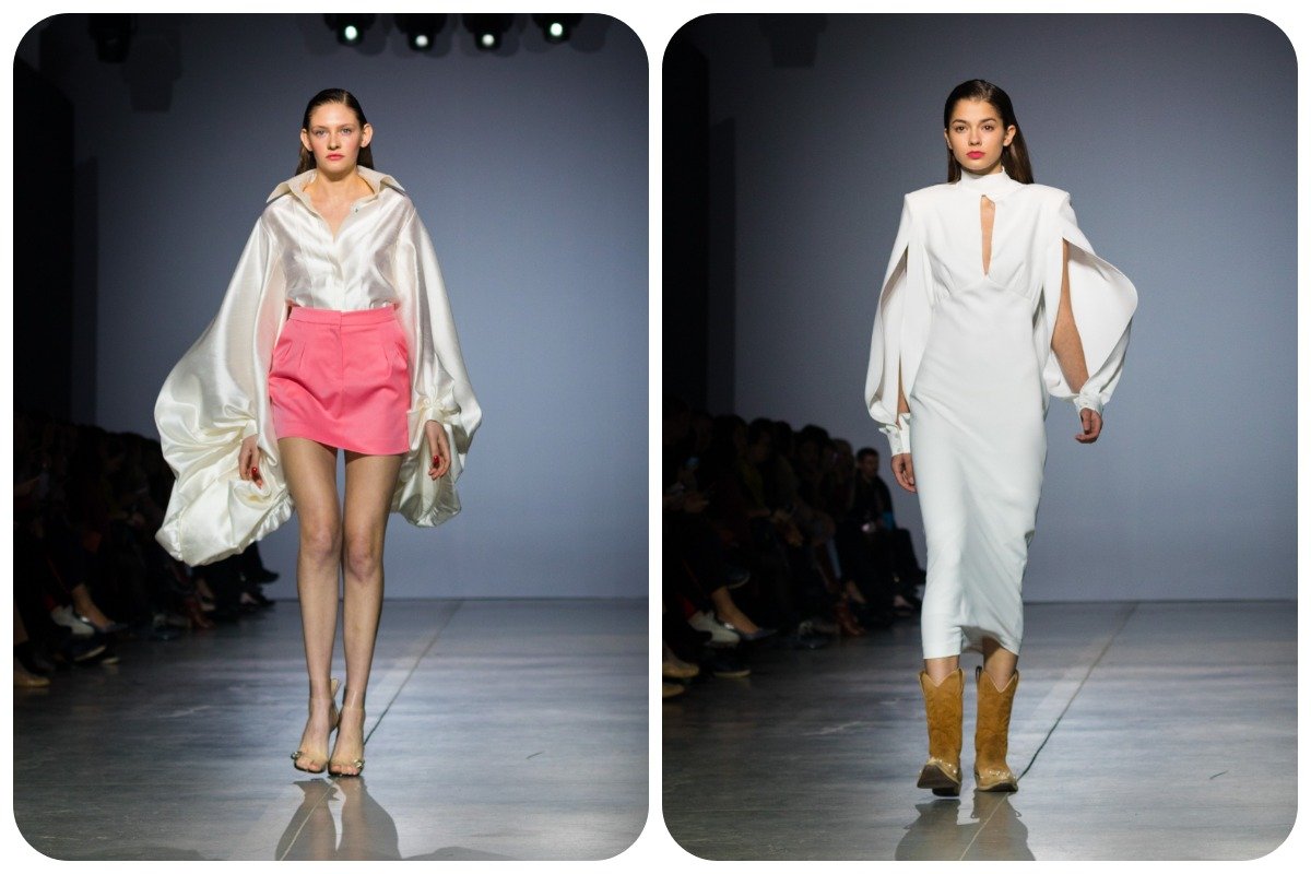 Строгие костюмы-двойки и любимые платья принцессы на одно плечо