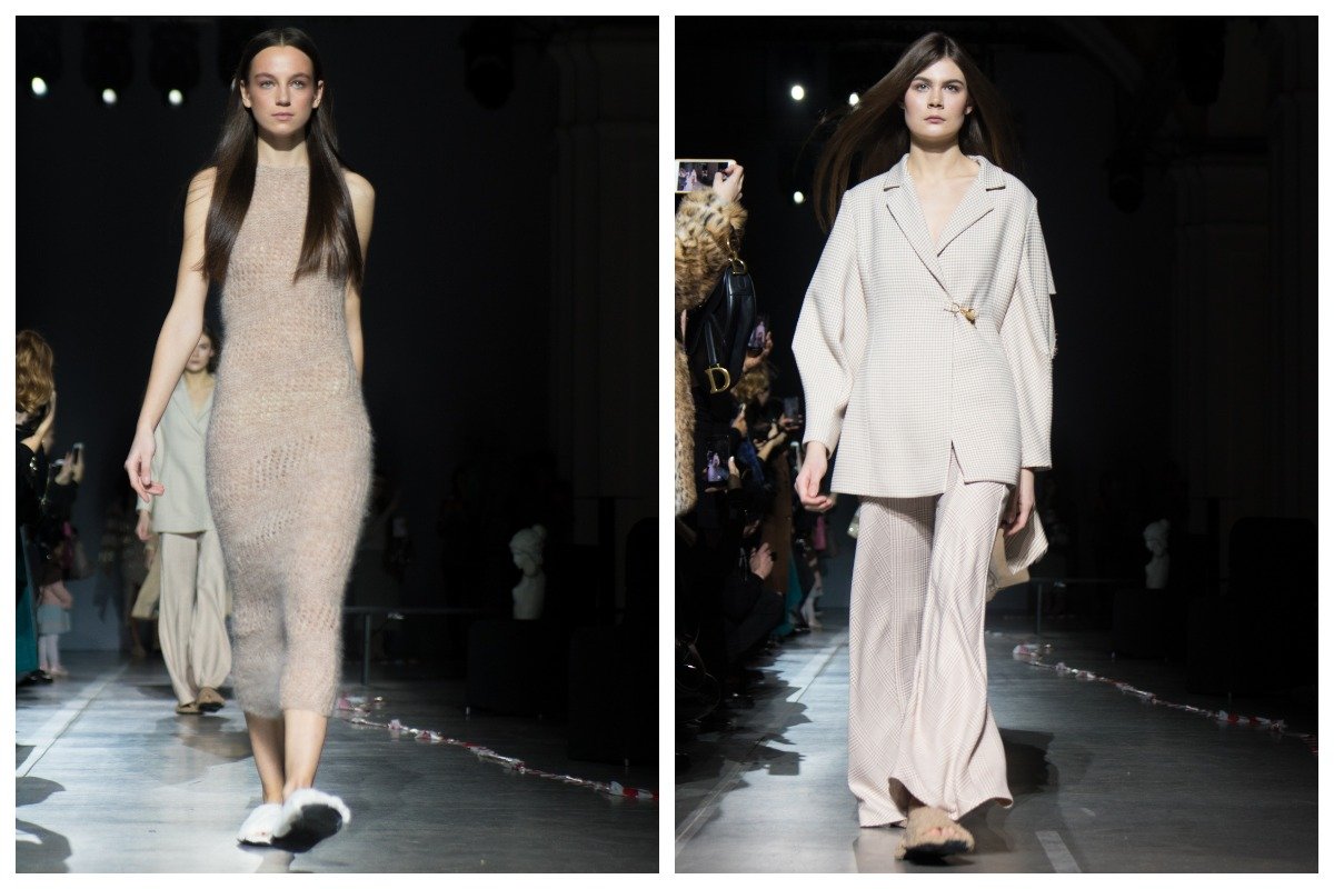 Контраст: легкие обтягивающие платья и костюмы с прямыми, но мягкими линиями