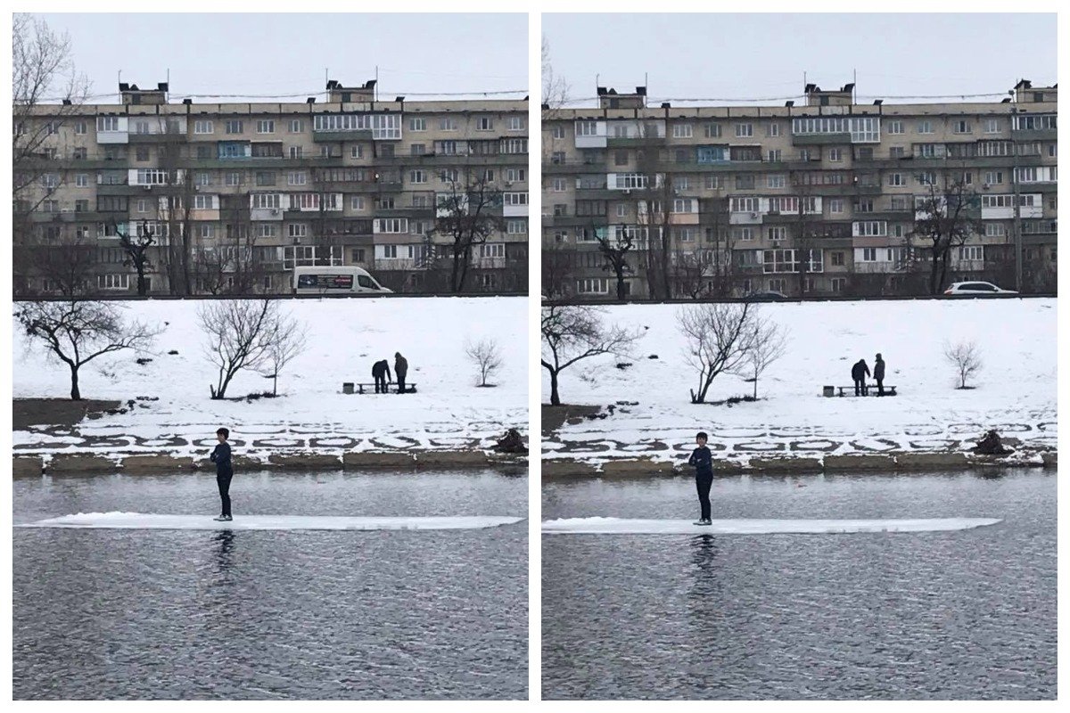 На Русановке местные жители обнаружили мальчика, который плавал на льдине. Фото Лена Турбал На Русановке местные жители обнаружили мальчика, который плавал на льдине. Фото Лена Турбал