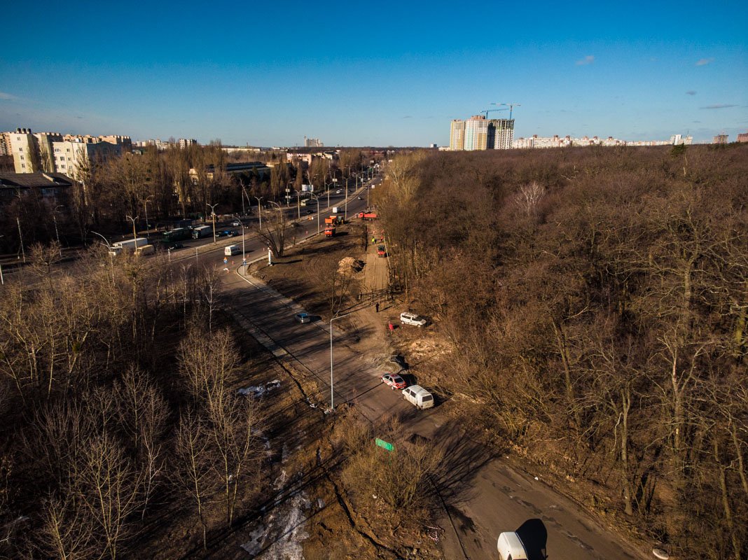 Так придорожный участок, на котором установят велосипедные дорожки, выглядит с высоты 