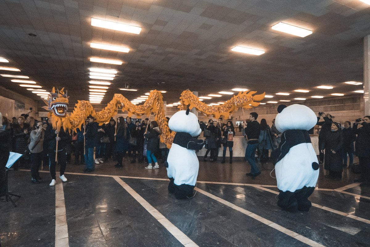 Панды-аниматоры приглашали всех женщин потанцевать с ними медленные танцы под романтичные мелодии