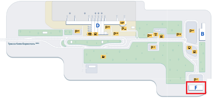 Схема расположения терминала F в аэропорту "Борисполь" Схема расположения терминала F в аэропорту "Борисполь"