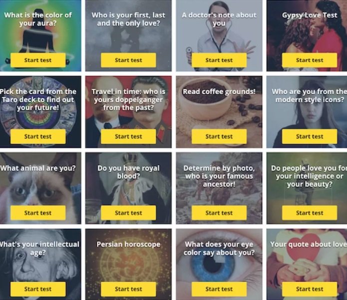 Это далеко не полный список порой абсурдных тестов, благодаря которым мошенники добывали информацию. По крайней мере, так уверяет Facebook Это далеко не полный список порой абсурдных тестов, благодаря которым мошенники добывали информацию. По крайней мере, так уверяет Facebook