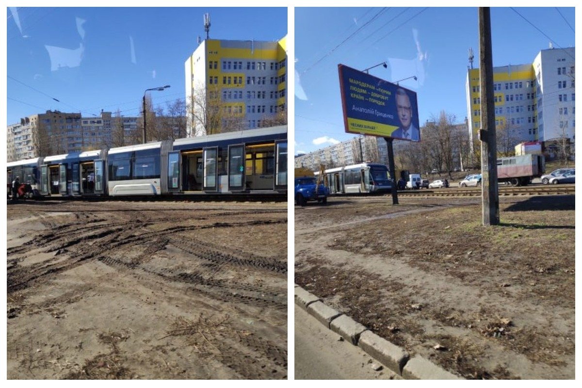 Недалеко от улицы Жолудева сошел с рельс скоростной трамвай. Фото очевидцев