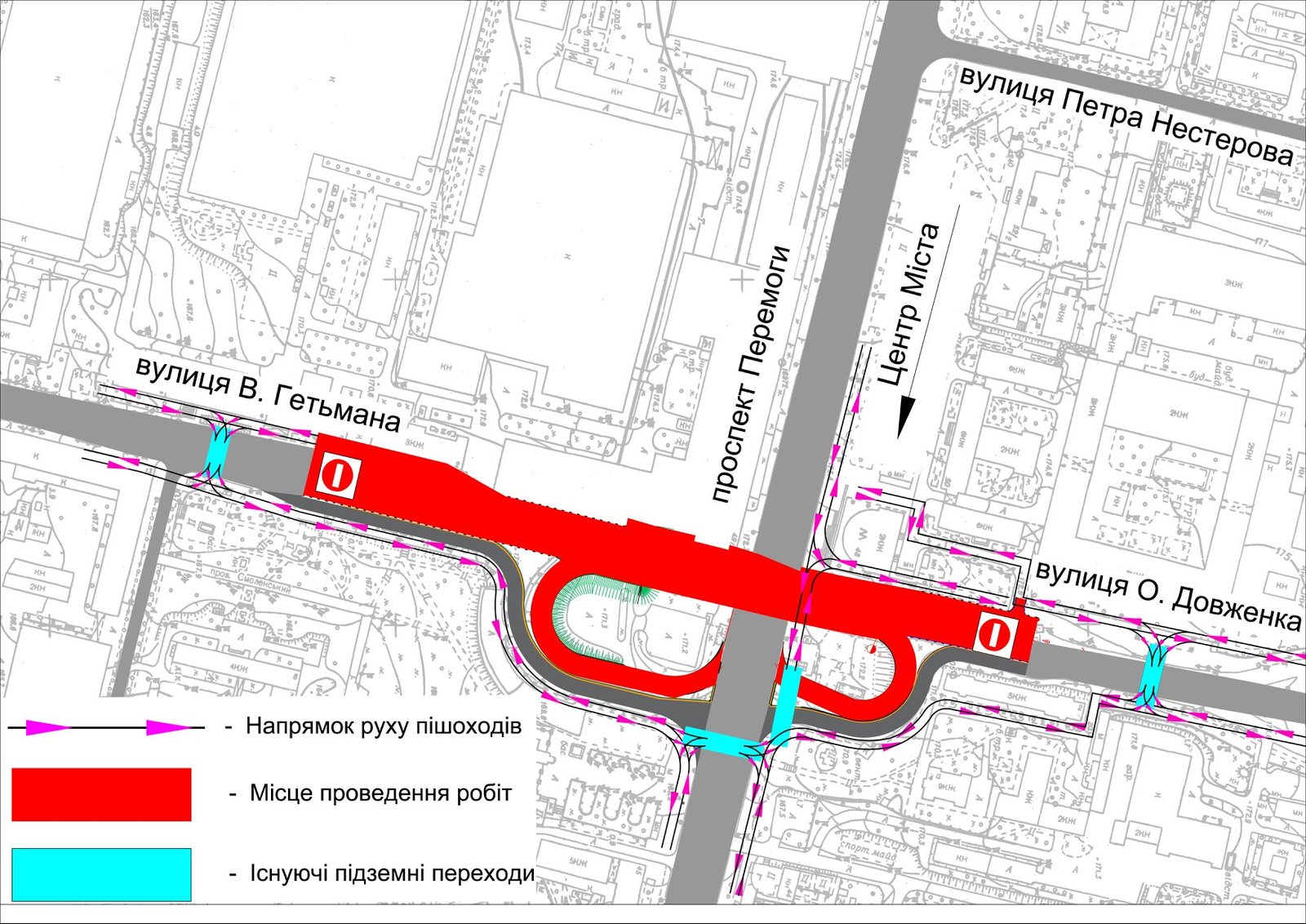 Для облегчения передвижения возле Шулявского моста власти показали схему прохода для пешеходов
