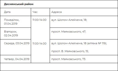 Адреса и время приема в Деснянском районе Адреса и время приема в Деснянском районе
