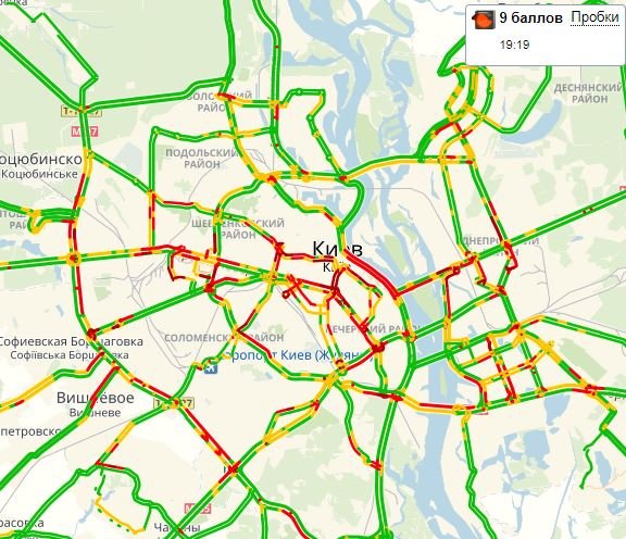 Из-за непогоды Киев сковали пробки в 9 баллов Из-за непогоды Киев сковали пробки в 9 баллов