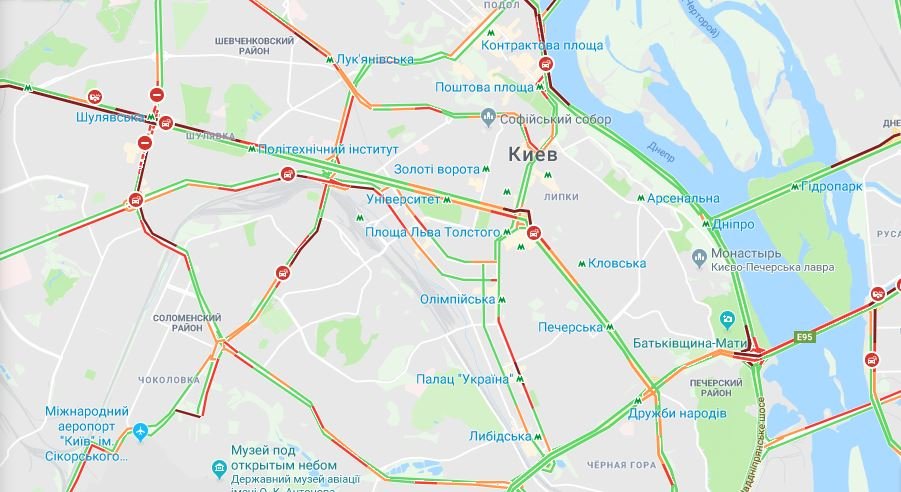 Ситуация на дорогах в центре Киева