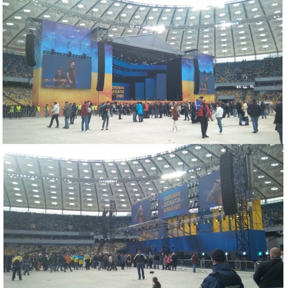 Так выглядят сцены каждого из кандидатов. На фото: сверху - для Зеленского, снизу - для Порошенко